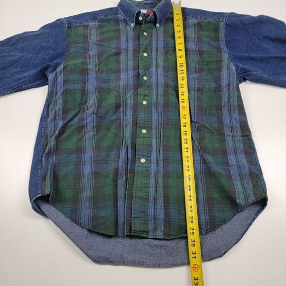 Vintage Y2K 90s Tommy Hilfiger Crest Long Sleeve Button Down Denim Plaid Shirt - Picture 5 of 14